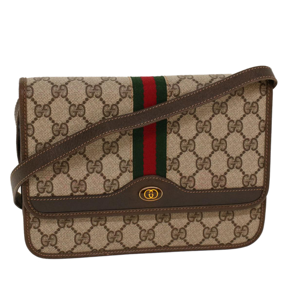 GUCCI Handbags - GUCCI GG Canvas Web Sherry Line Shoulder Bag Beige Red Green Auth yk7034B